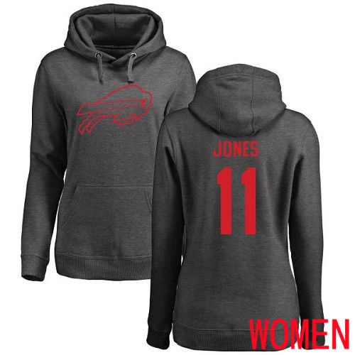NFL Women Buffalo Bills #11 Zay Jones Ash One Color Pullover Hoodie Sweatshirt->nfl t-shirts->Sports Accessory